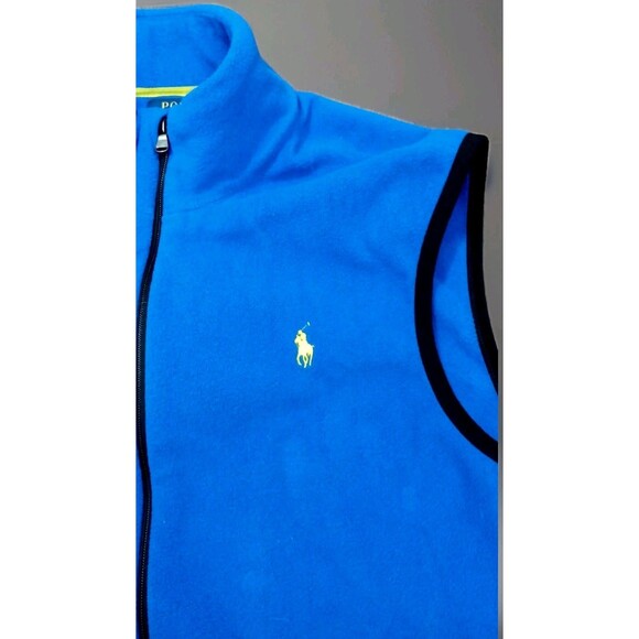 Polo Ralph Lauren Men’s L Blue Performance Fleece Vest Zip Pockets Yellow Pony - Picture 4 of 9